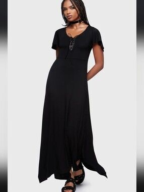 Killstar Black Lace-Up Maxi Dress